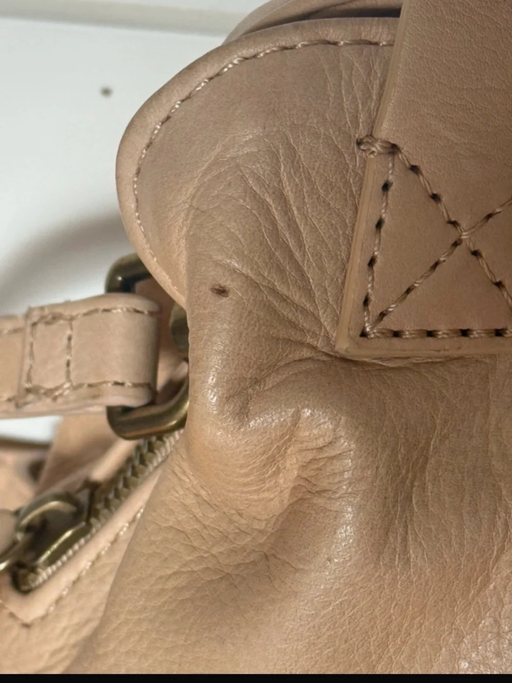 Beige Leather Top-Handle Bag
